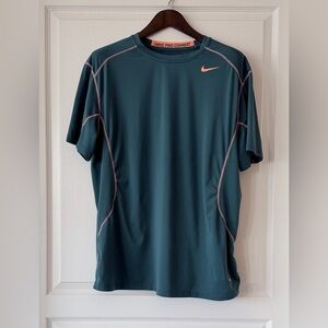 Nike Pro Combat Teal Shirt with Orange Swoosh